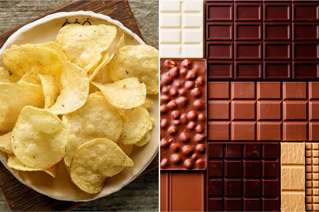 <strong>QUARTA-FEIRA:</strong> 415 cal (1 pacote de batatinhas) + 500 cal (1/2 barra de chocolate) = 915 cal <strong>QUARTA-FEIRA:</strong> 415 cal (1 pacote de batatinhas) + 500 cal (1/2 barra de chocolate) = 915 cal