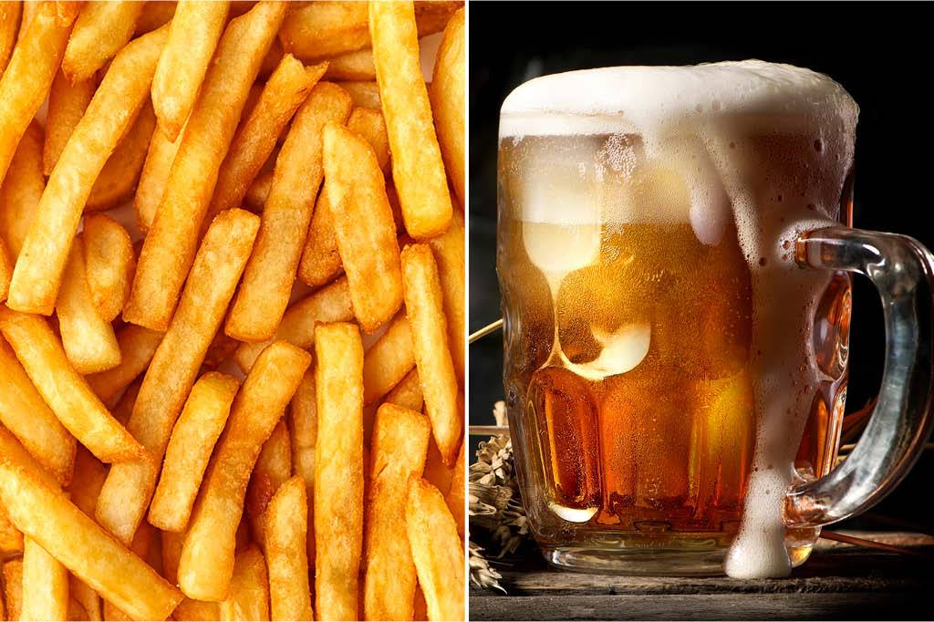 <strong>QUINTA-FEIRA:</strong> 500 cal (1/2 porção de batata frita) + 540 cal (3 copos de chope) = 1040 cal <strong>QUINTA-FEIRA:</strong> 500 cal (1/2 porção de batata frita) + 540 cal (3 copos de chope) = 1040 cal