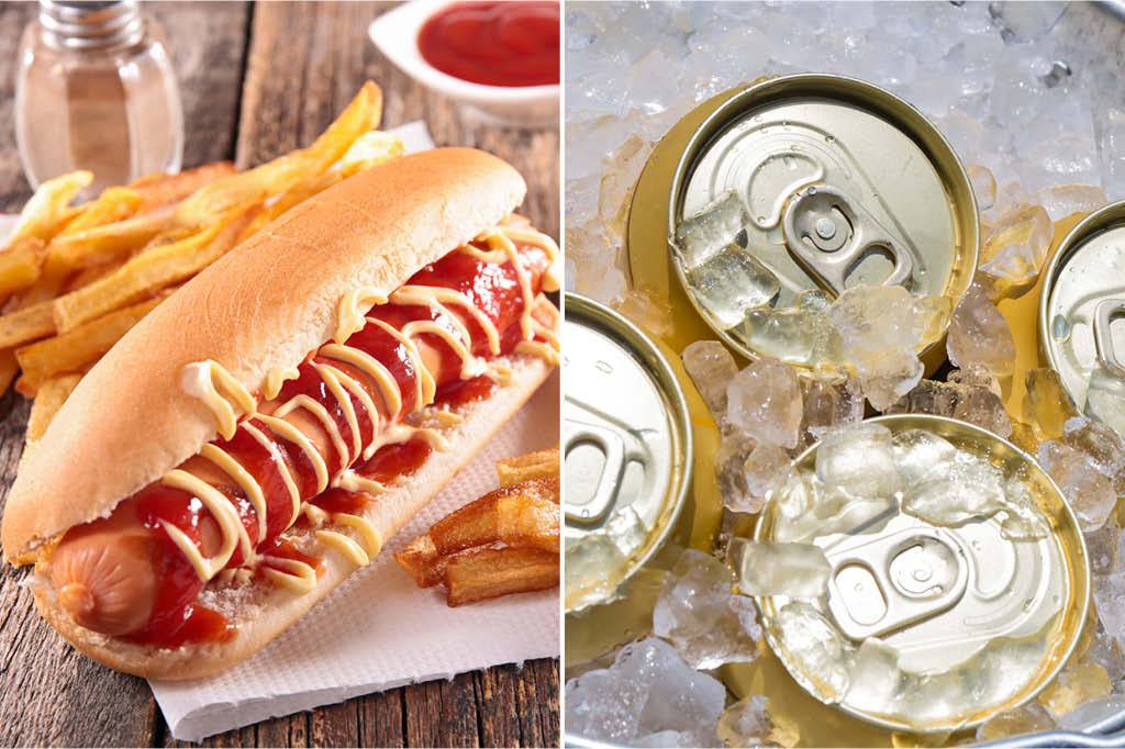 <strong>SEXTA-FEIRA:</strong> 740 cal (1 hot dog completo) + 600 cal (4 latas de cerveja) = 1340 cal <strong>SEXTA-FEIRA:</strong> 740 cal (1 hot dog completo) + 600 cal (4 latas de cerveja) = 1340 cal
