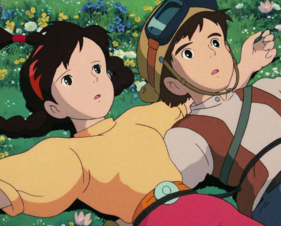 Ghibli era o nome de um avião italiano - Miyazaki é fascinado por aviação desde a infância - e nomeia também uma brisa mediterrânea. Apropriadamente, o primeiro filme do estúdio transitava pelas alturas: em <i>O Castelo no Céu</i> (1986), escrito e dirigido por Miyazaki, uma garota e um garoto saem em uma aventura na procura de um legendário castelo flutuante. Ghibli era o nome de um avião italiano - Miyazaki é fascinado por aviação desde a infância - e nomeia também uma brisa mediterrânea. Apropriadamente, o primeiro filme do estúdio transitava pelas alturas: em <i>O Castelo no Céu</i> (1986), escrito e dirigido por Miyazaki, uma garota e um garoto saem em uma aventura na procura de um legendário castelo flutuante.