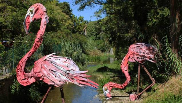 As esculturas de Artur Bordalo estão espalhadas pelas ruas de Portugal. Os flamingos de lixo, por exemplo, estão montados no Jardim Municipal da cidade de Oeiras. As esculturas de Artur Bordalo estão espalhadas pelas ruas de Portugal. Os flamingos de lixo, por exemplo, estão montados no Jardim Municipal da cidade de Oeiras.