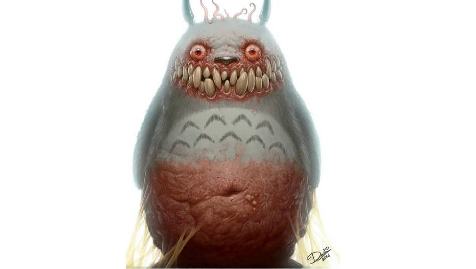 A inspiração do cara veio de outro artista, o Dan Luvisi, que criou uma série chamada <a href="https://danluvisiart.deviantart.com/gallery/43576073/Popped-Culture-Series" onclick="window.open(this.href, , resizable=no,status=no,location=no,toolbar=no,menubar=no,fullscreen=no,scrollbars=no,dependent=no); return false;">Popped Culture</a> (algo como "cultura cagada" em português), na qual representa personagens de vários filmes, quadrinhos e desenhos animados de um jeito inesperado, como um Pato Donald removendo o bico como se fosse uma máscara.