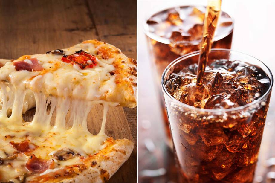 <strong>TER&Ccedil;A-FEIRA:</strong> 900 cal (3 peda&ccedil;os de pizza) + 150 cal (1 lata de refrigerante) = 1050 cal