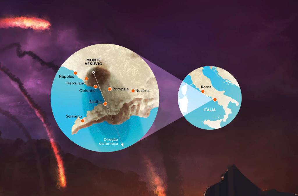 erupcao do vesuvio recortes mapa