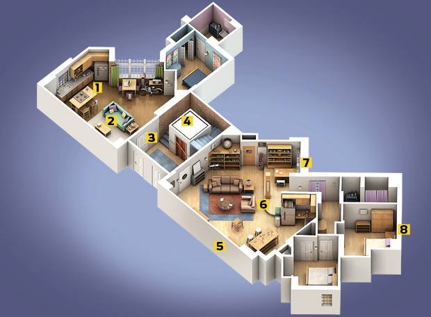Como são os apartamentos de The Big Bang Theory?