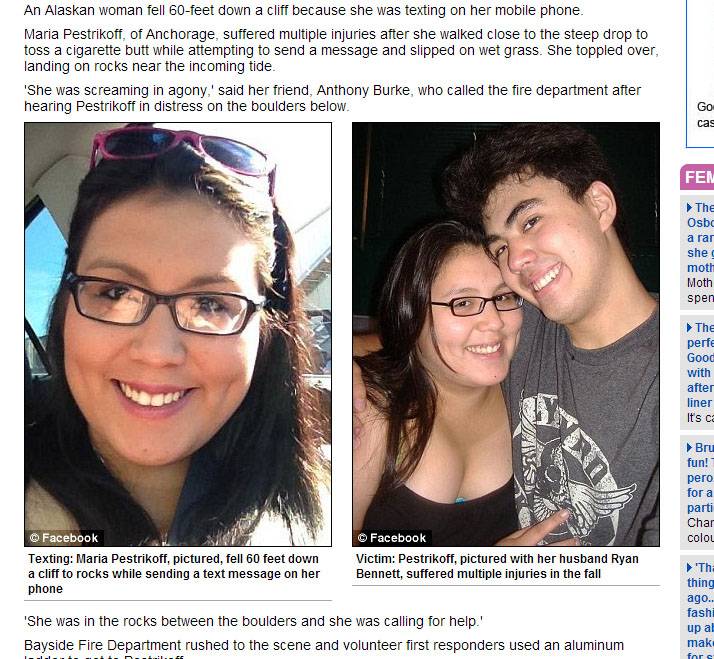 Mulher cai de abismo porque estava distraída com mensagens de texto