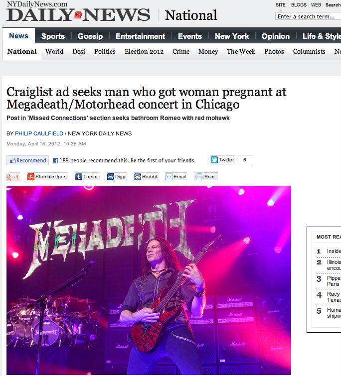 Mulher que engravidou em show do Megadeth procura pai da criança
