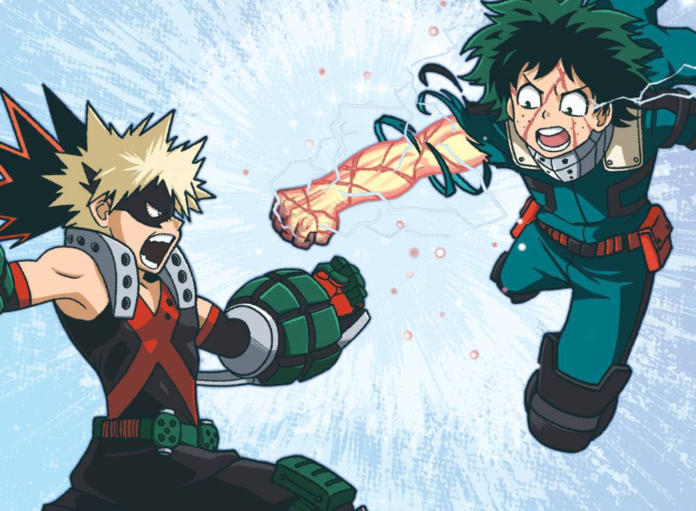 Infográfico: os uniformes de Deku e Bakugo de My Hero Academia