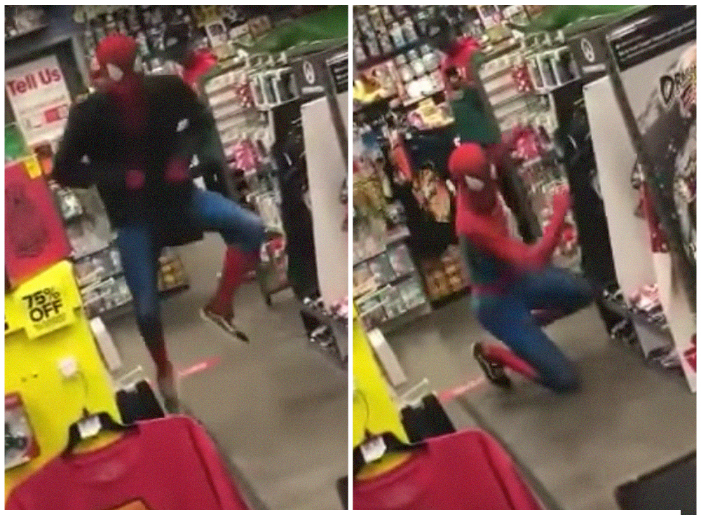 Carnaval? Homem-Aranha alucinado dança A-ha dentro de loja
