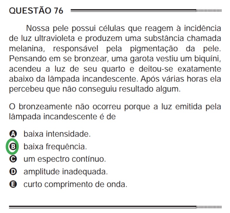 Quest&atilde;o ENEM pele