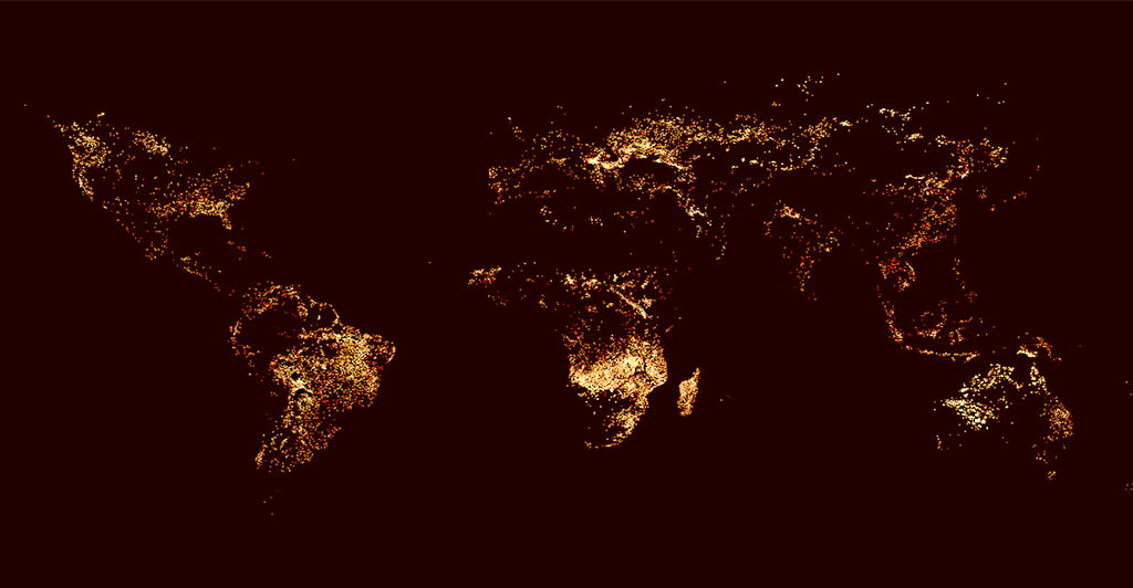 Este GIF mostra focos de incêndio pelo mundo nos últimos 18 anos