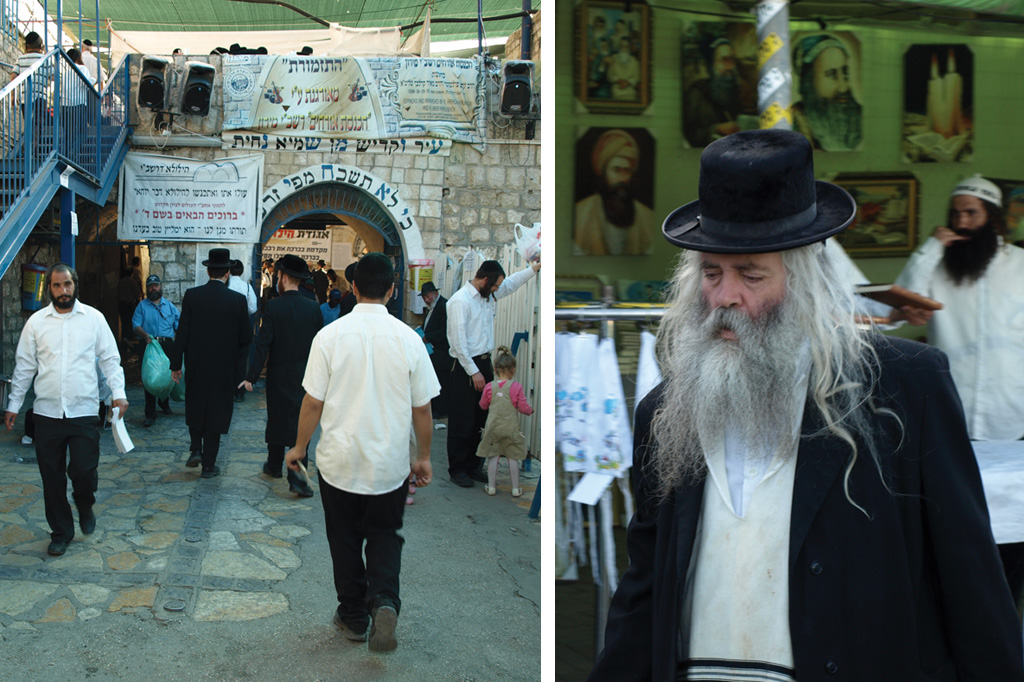 <strong>1) Grupos de cabalistas e curiosos seguem a pé em direção à sinagoga de Shimon bar Yochai, no monte Meron, onde acontece a festa de Lag Baomer; durante o trajeto, uma Torá centenária é passada de mão em mão; 2) É fácil encontrar antigos moradores da cidade israelense vagando pelas ruas, geralmente a caminho de alguma sinagoga.<br /></strong>