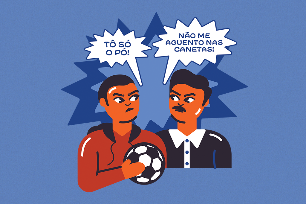 Ilustração mostrando dois homens gêmeos, um com características portuguesas e o outro, mais brasileiras.