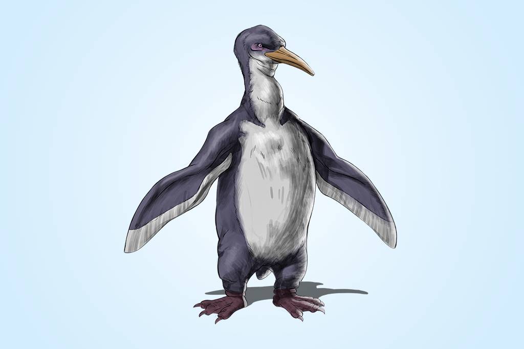 Anthropornis nordenskjoeldi (45 a 33 Ma): Antes de ser dominada pelos pinguins atuais, a Ant&aacute;rtida abrigava esp&eacute;cies gigantes. Este media 1,8 metros e pesava 90 kg