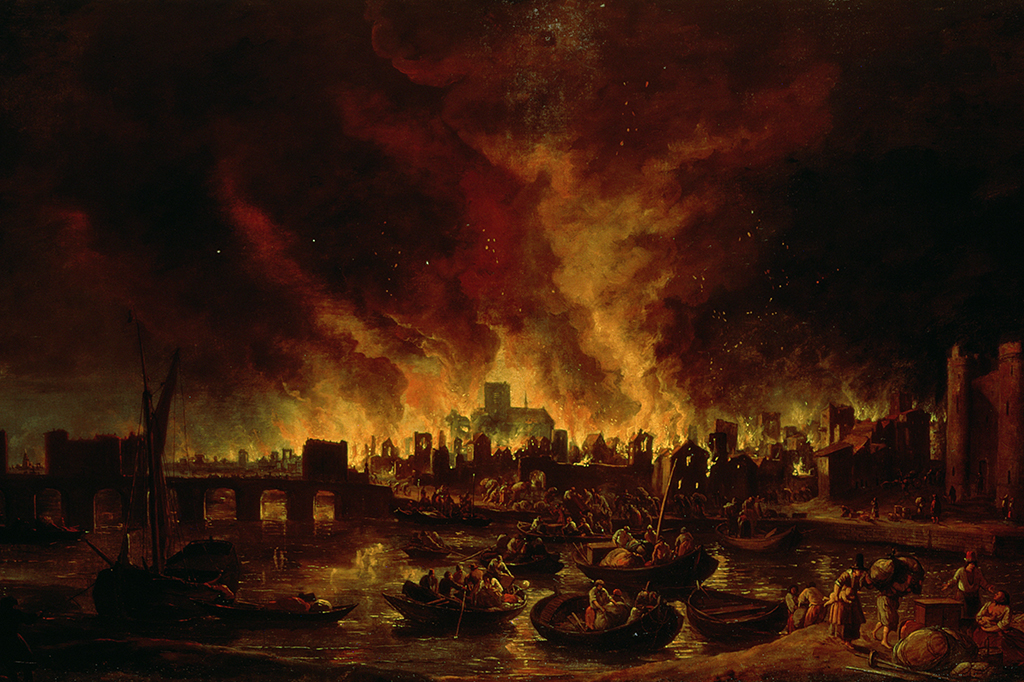 Aniversário do Grande Incêndio de Londres Pintura retratando o grande incêndio de Londres