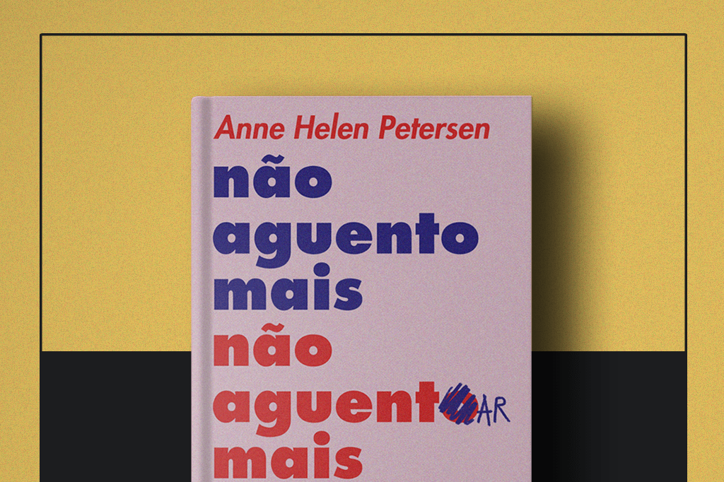 Capa do livro "Não aguento mais não aguentar mais" no centro da imagem.