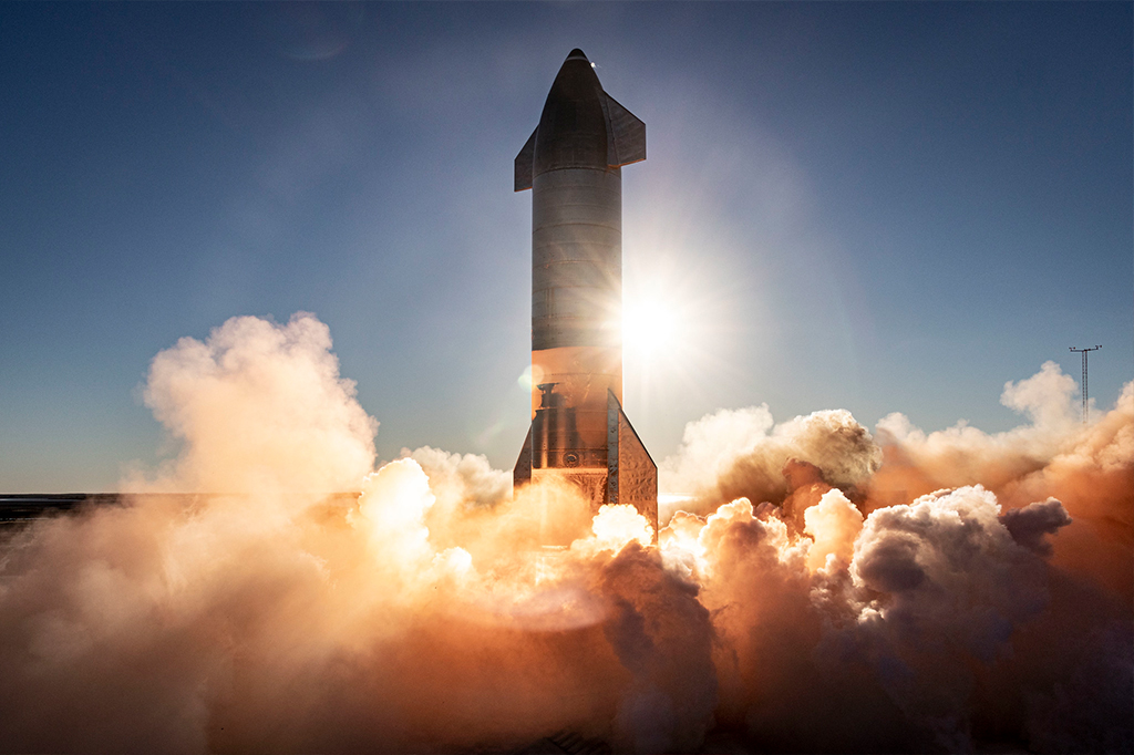 Teste do foguete Starship, da SpaceX.