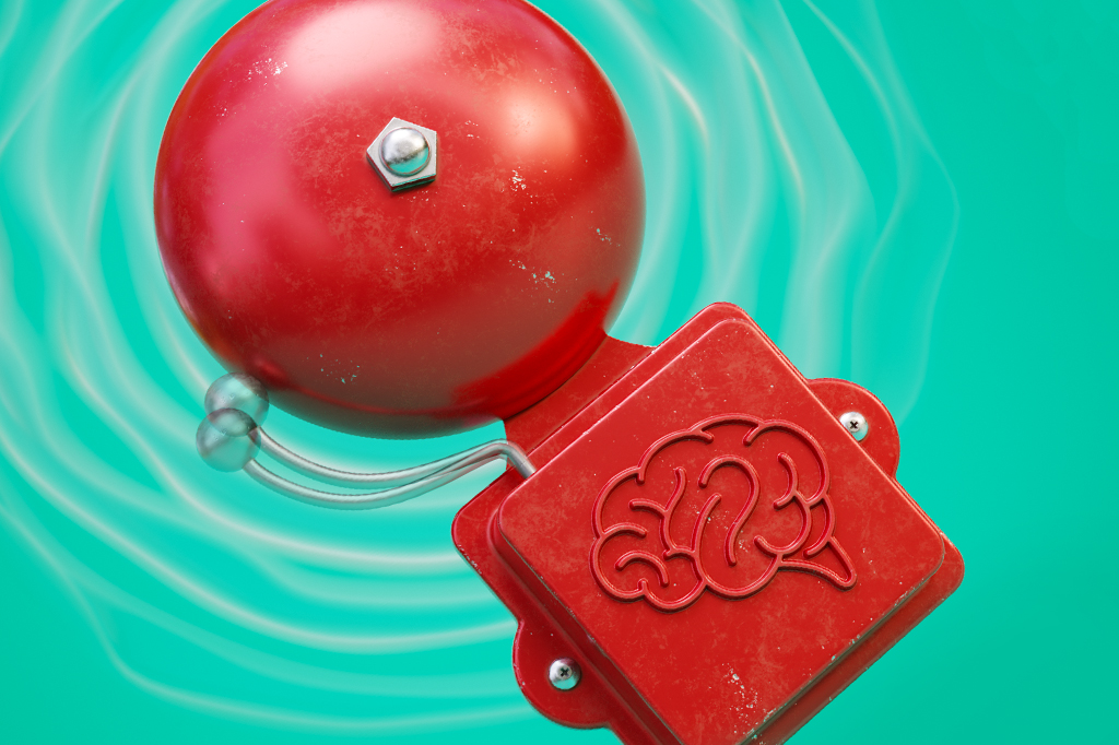 Ilustração 3D de alarme de bombeiro tocando.