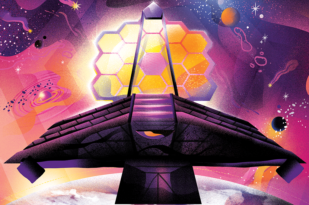 Ilustração do telescópio James Webb.