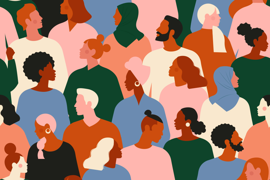 Ilustração de multidão diversa.