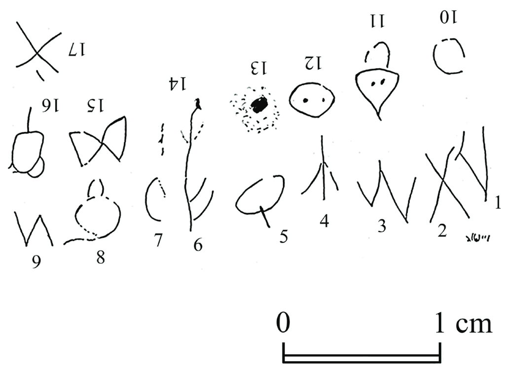 Desenho das inscrições do pente de marfim.