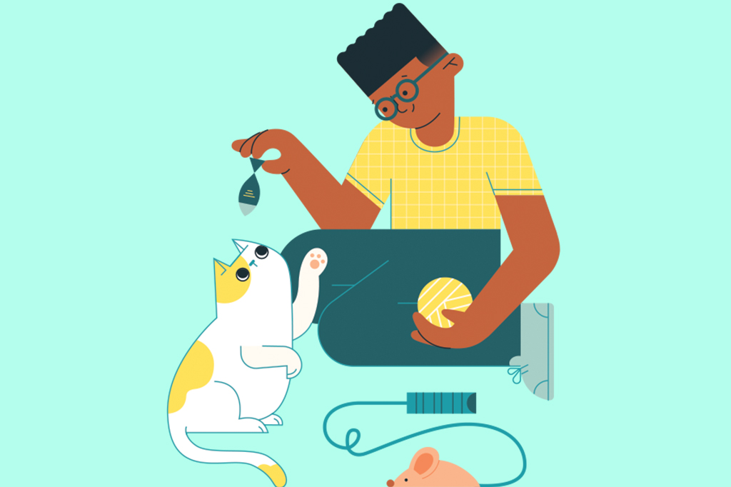 SI_452_manual4_site Ilustração de gatinho ganhando petisco do dono.