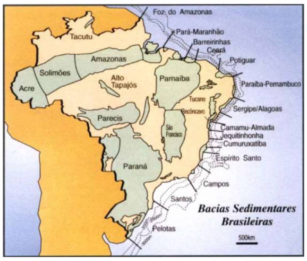1108_Deriva7 Mapa das principais bacias sedimentares/petrolíferas (onshore e offshore) brasileiras.