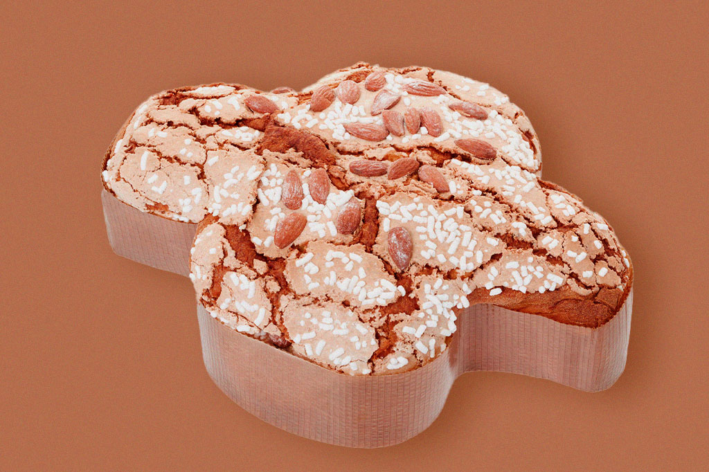 Foto de colomba, italiano Bolo de Páscoa, sob fundo marrom.