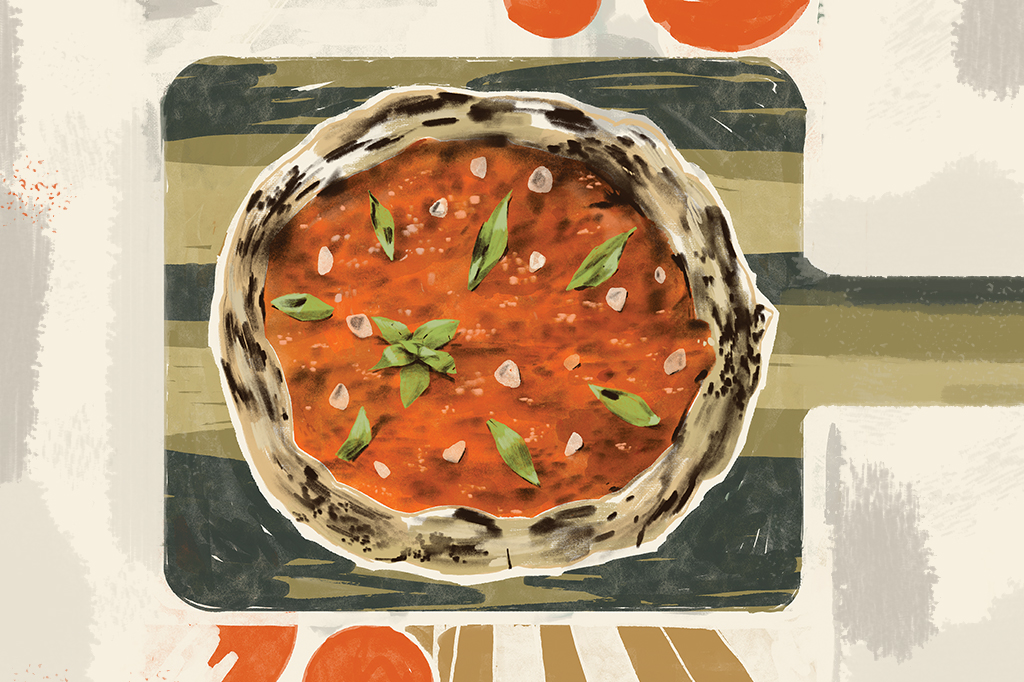 Ilustração de um prato de pizza marinara napolitana.