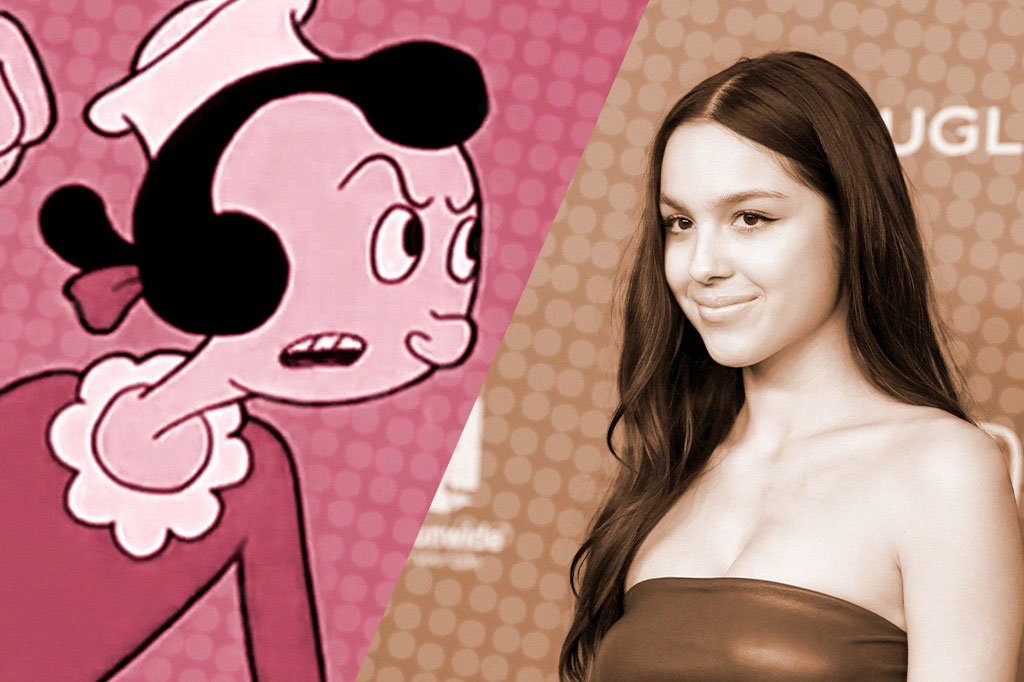 Montagem com as fotos da Olivia Palito e a Olivia Rodrigo.