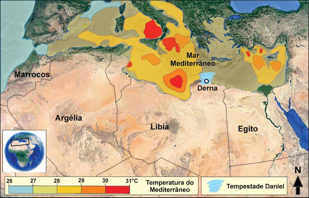 0812_Deriva5 Mapa mostrando o aquecimento das águas do Mar Mediterrâneo.
