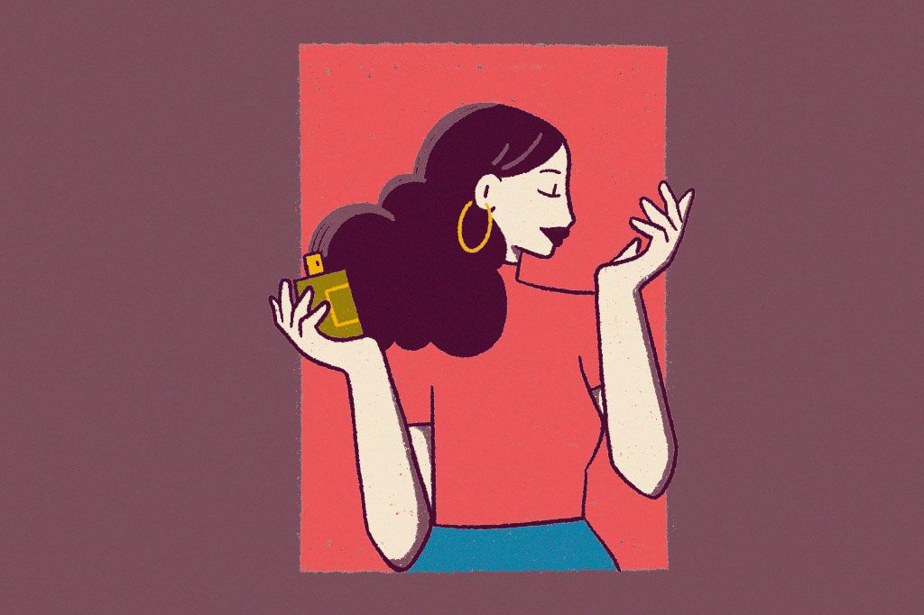 Ilustra&ccedil;&atilde;o de uma mulher passando perfume.