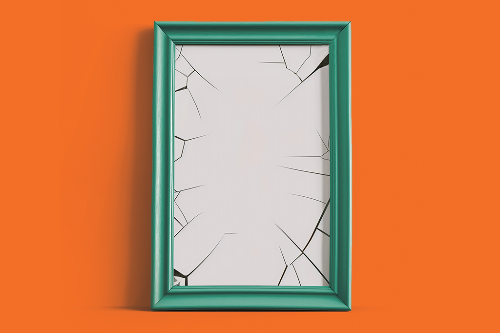 Imagem 3D de um porta retrato quebrado por dentro.