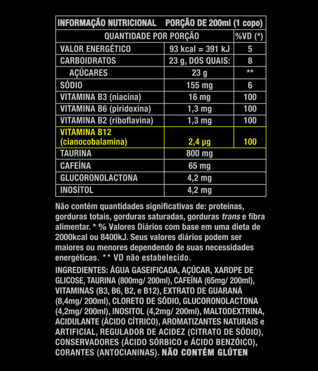 Tabela nutricional do energ&eacute;tico Monster Energy Green
