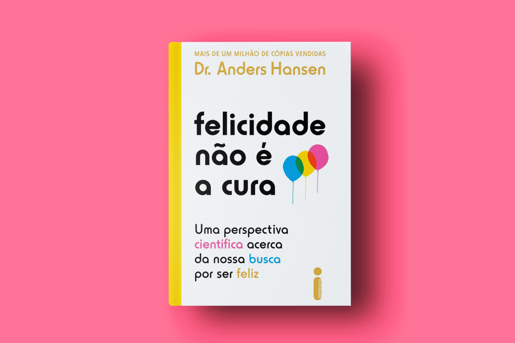 Imagem do livro Felicidade nãe é acura, de Andres Hansen, em fundo rosa claro.