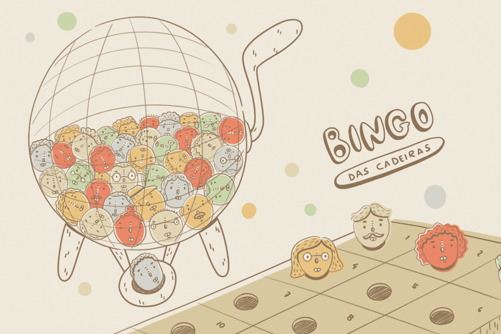 Ilustração, em fundo areia, de um globo de Jogo de Bingo.