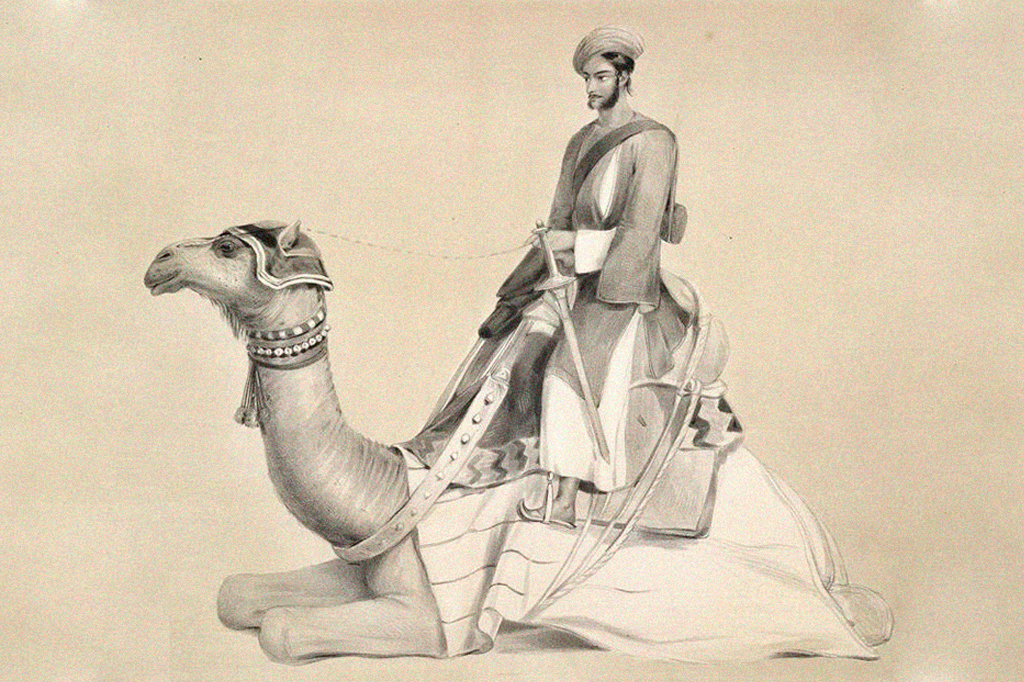 Ilustração do Correio de pijama branco, Índia, 1844.
