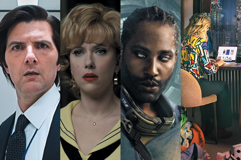 Montagem com fotos dos filmes: Ruptura, Como vender a Lua, O criador e A conspiração consumista.