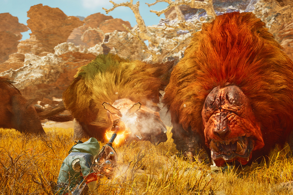 SI_472_Playlist_Monster_Hunter Um caçador e monstros diante da caça. Imagem do jogo Monster Hunter Wilds.