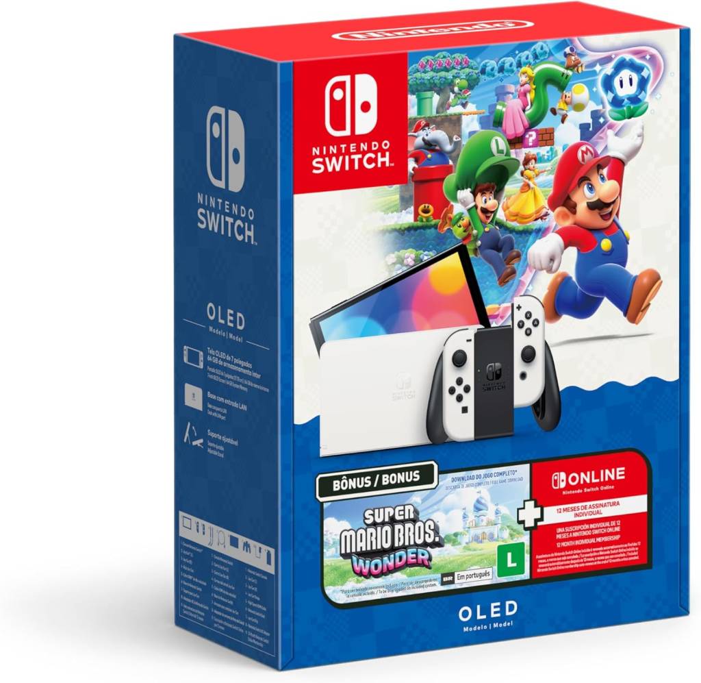 Nintendo, Console, Switch Oled + Super Mario Bros. Wonder + 12 Meses Assinatura Nintendo Switch Online