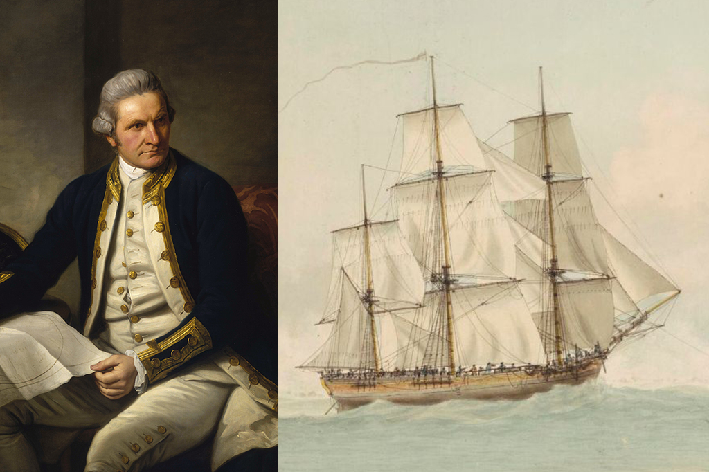 Fotografia do James Cook e seu navio.