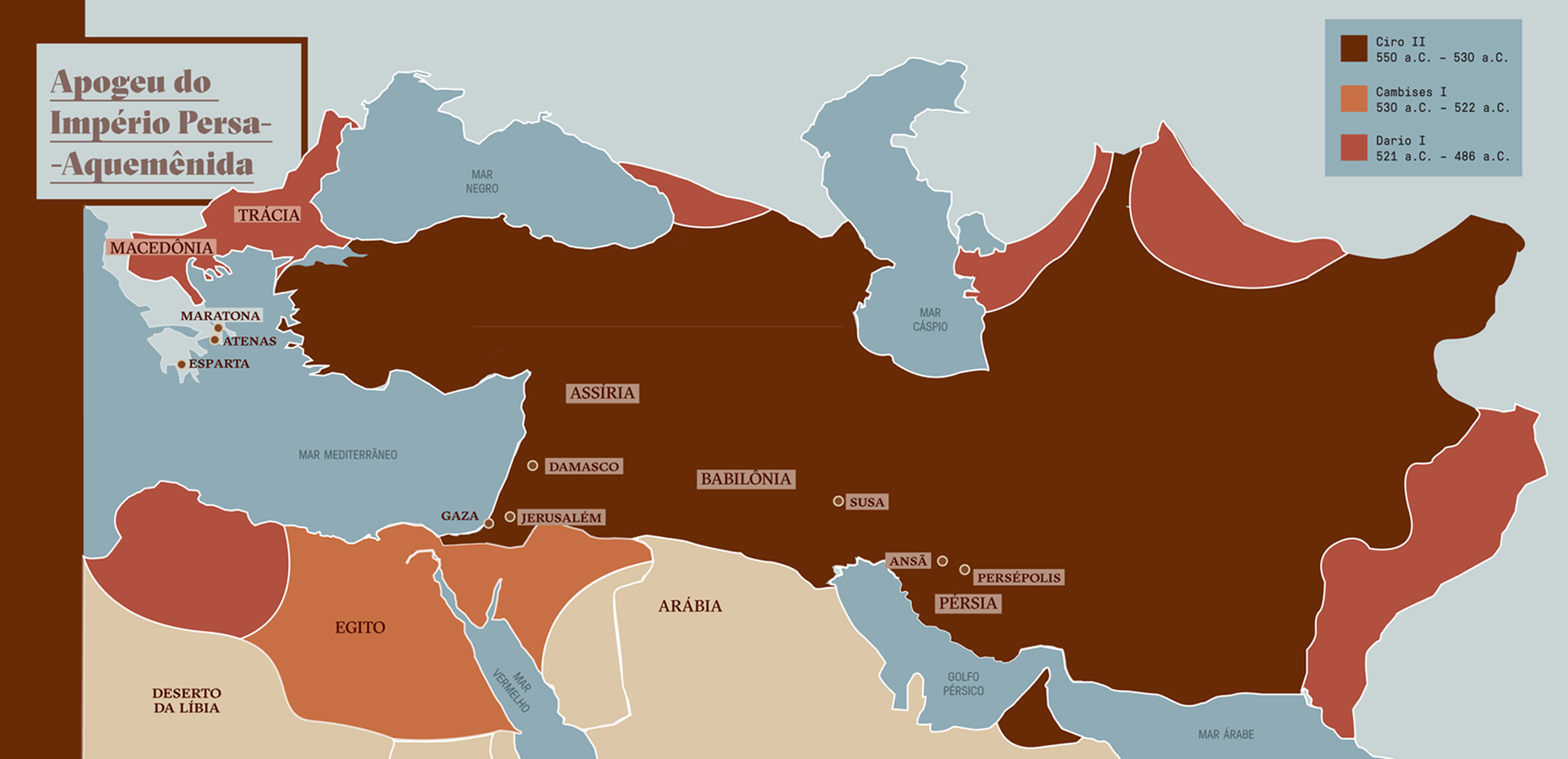 Mapa hist&oacute;rico do apogeu do Imp&eacute;rio Persa-Aquem&ecirc;nida.