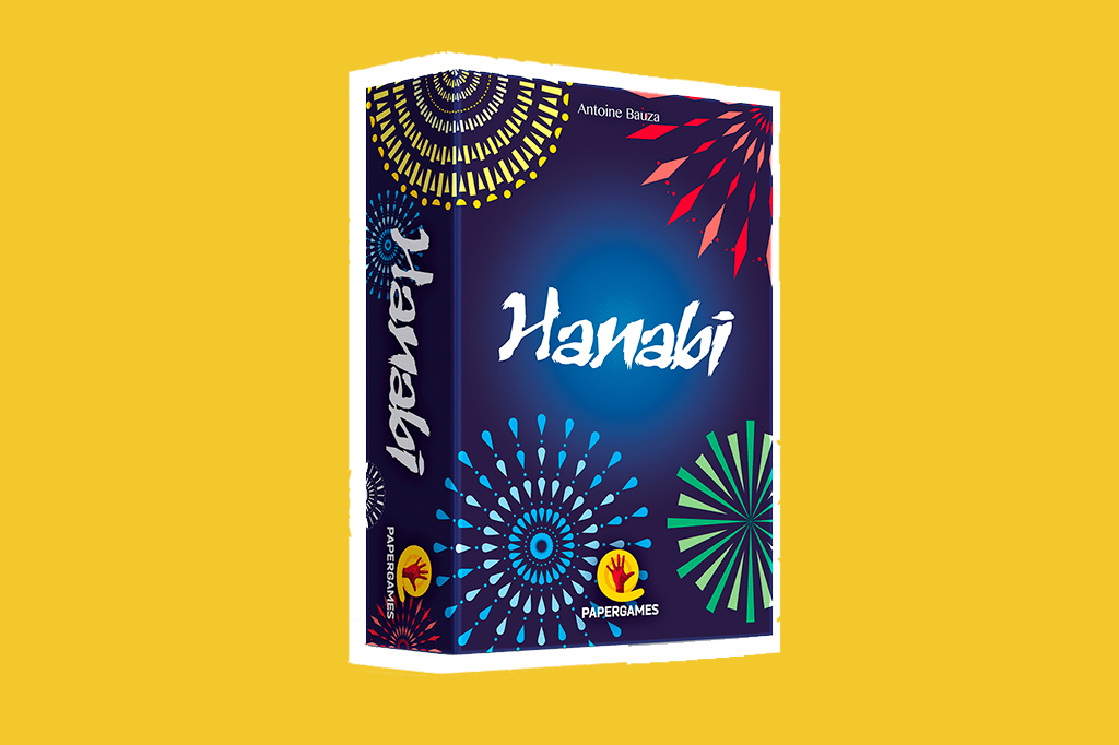 Fotografia do jogo hanabi em um fundo amarelo.