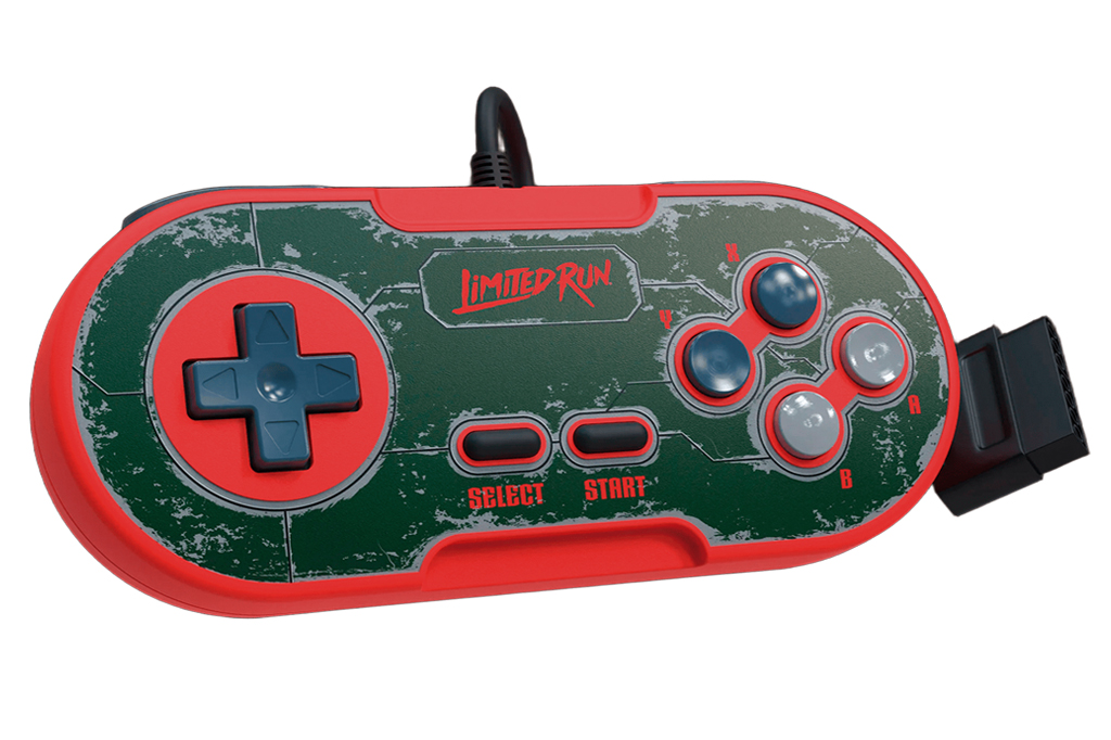 Imagem, em fundo branco, de um controle vermelho de v&iacute;deo game.