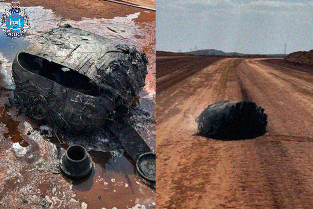 Fotografias do objeto encontrado em chamas no deserto da Austr&aacute;lia que veio do espa&ccedil;o.