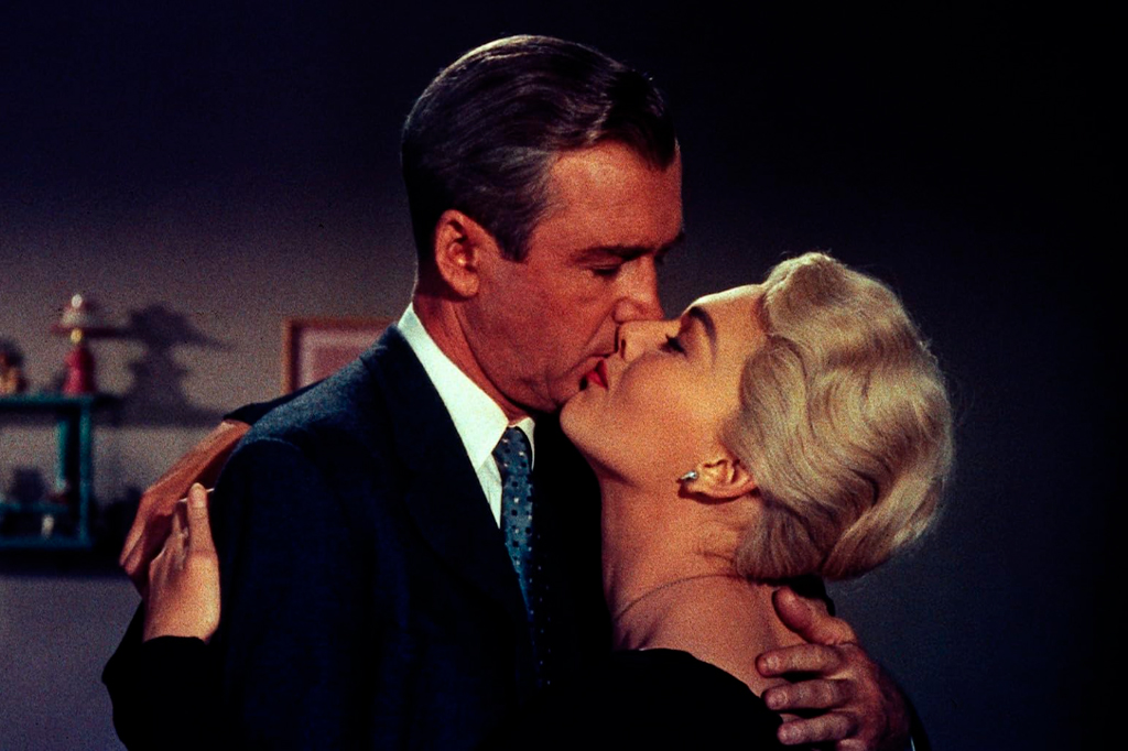 Fotografia de James Stewart e Kim Novak em Um Corpo que Cai (1958).