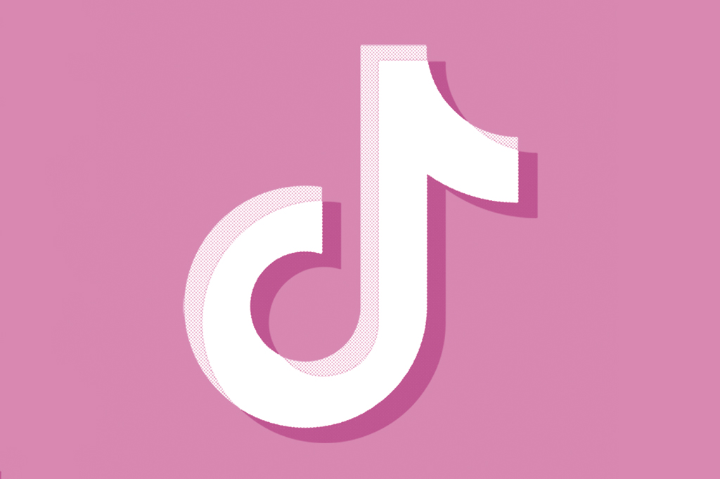 Imagem, em fundo rosa, com a logomarca do TikTok.