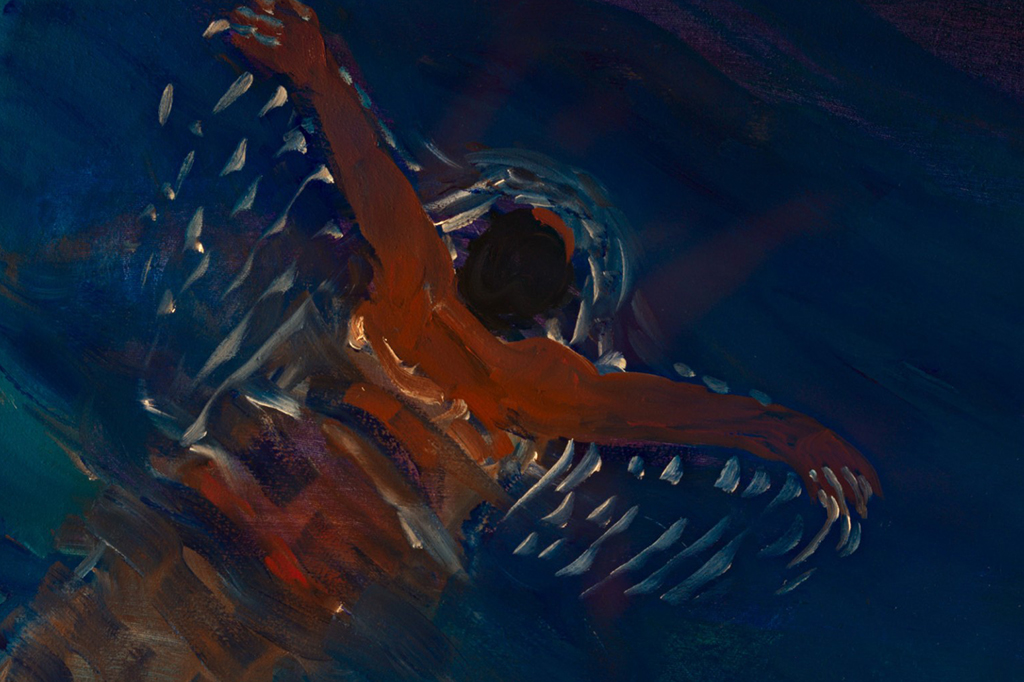 Pintura de uma homem nadando.