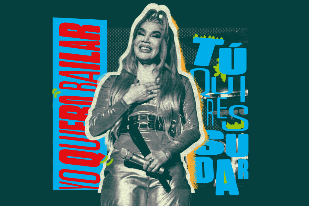 Colagem, em fundo verde escuro, com a cantora Ivy Queen.