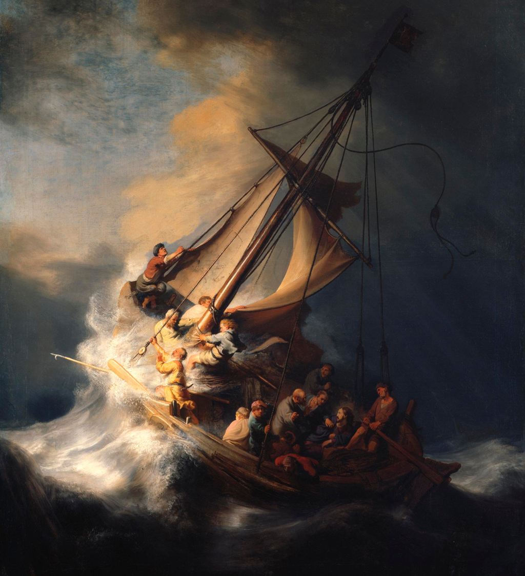 Imagem do quadro Cristo na Tempestade no Mar da Galileia (1633) de Rembrandt.